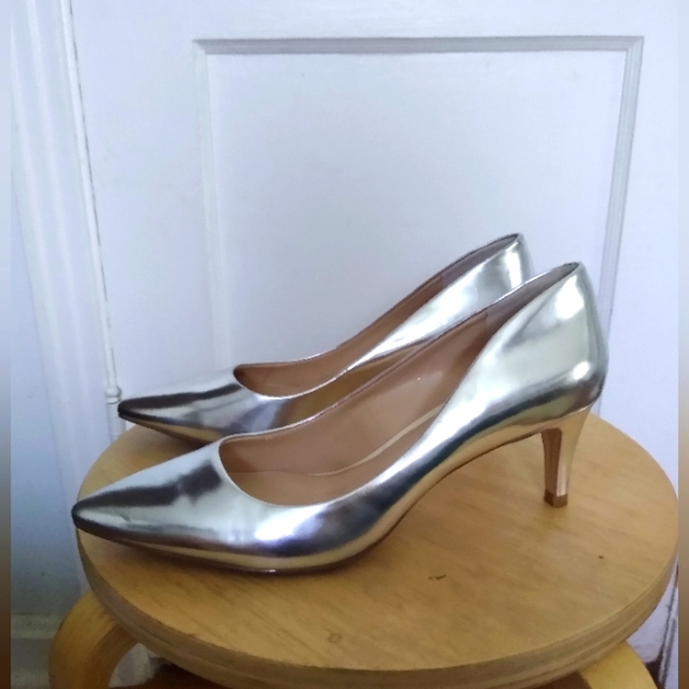 Banana Republic Silver Kitten Heel Pumps